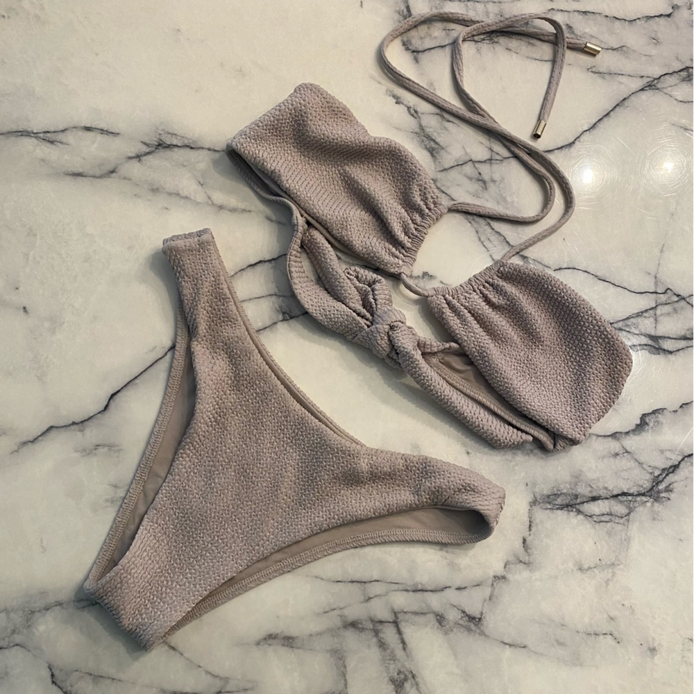 Monday Swimwear copacabana Top and Byron bottoms in tan